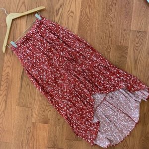 Red & white high low skirt